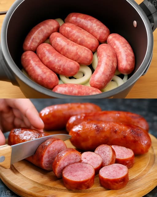 Linguiça Assada na panela de pressão com cebola