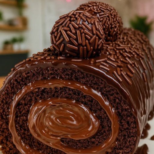 Rocambole de Chocolate com Recheio de Brigadeiro