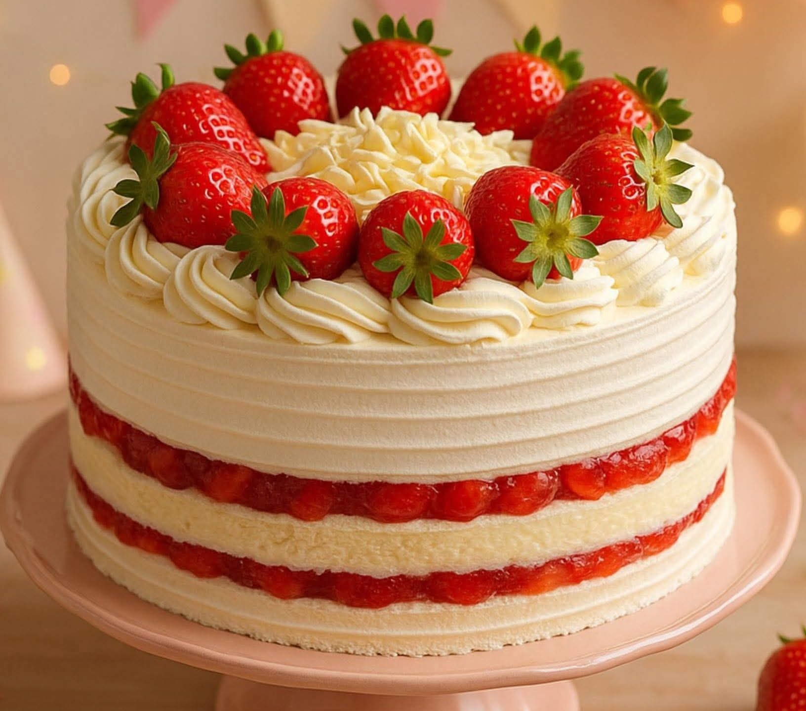 Bolo de Aniversário de Morango com Ninho