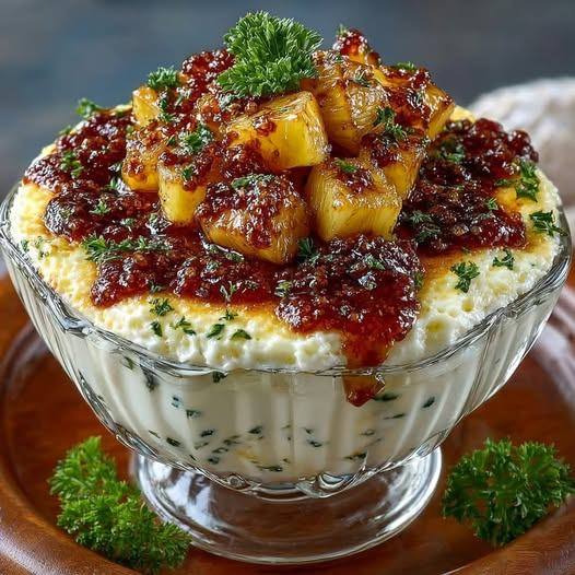 Antepasto de Queijo com Abacaxi e Geleia de Pimenta