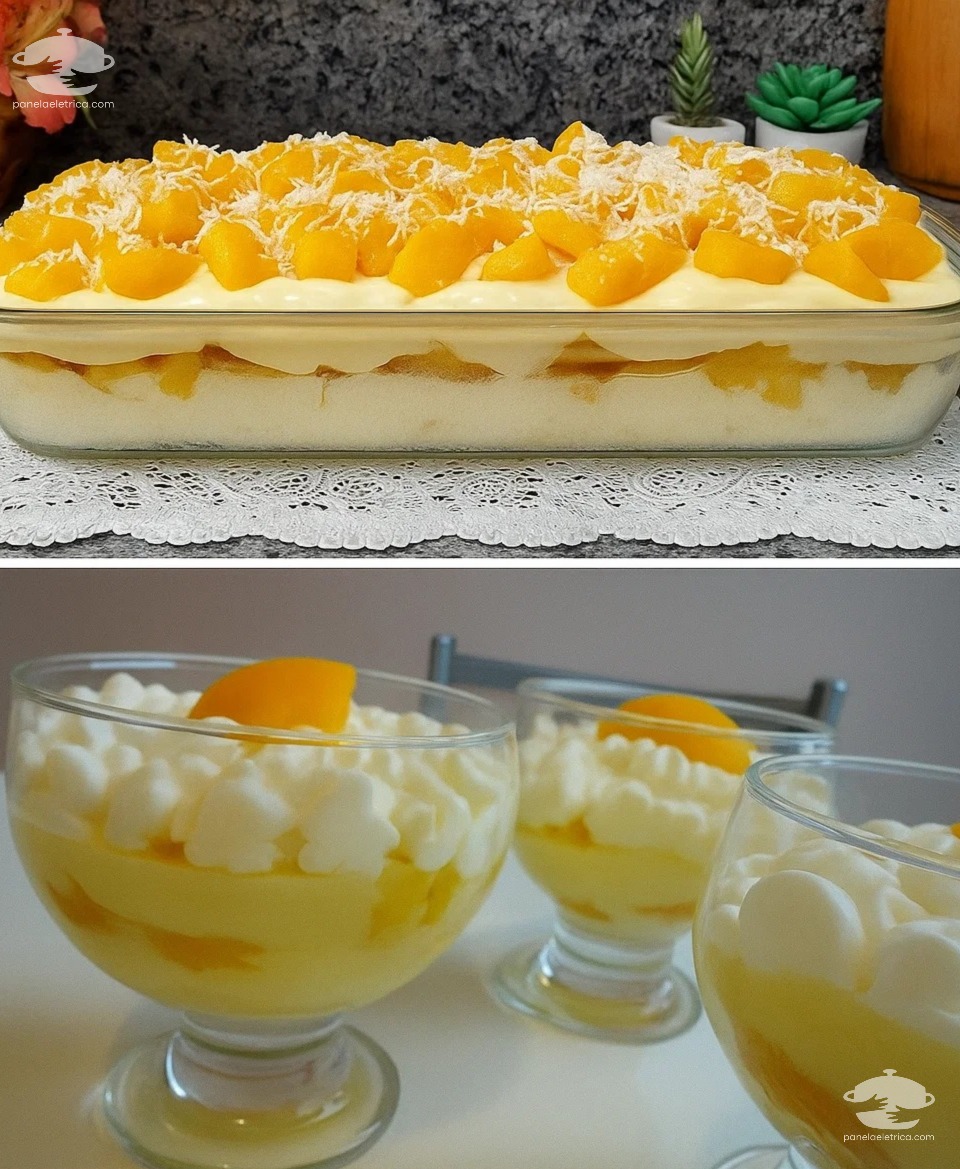 Pavê de pêssego com chocolate branco