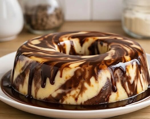 pudim mesclado de ninho com chocolate