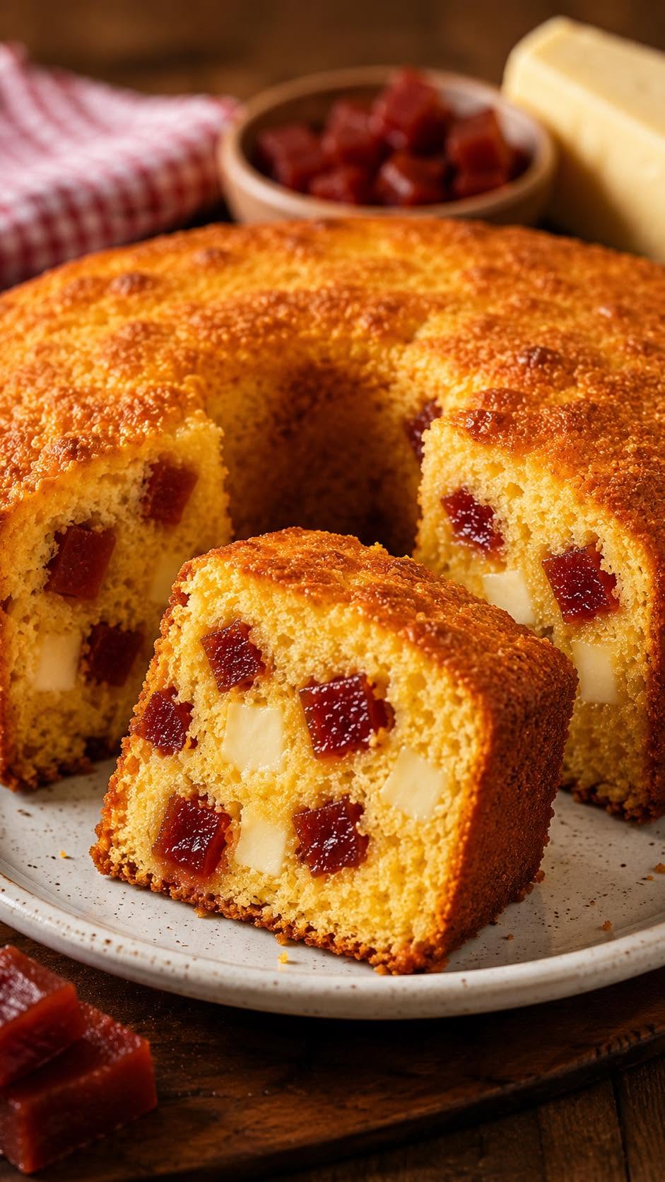 Bolo de Fubá com Goiabada e Queijo
