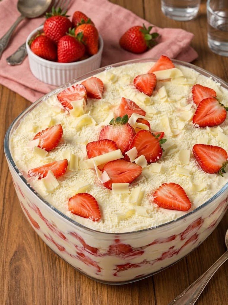 Sobremesa Gelada de Morango com Creme de Ninho