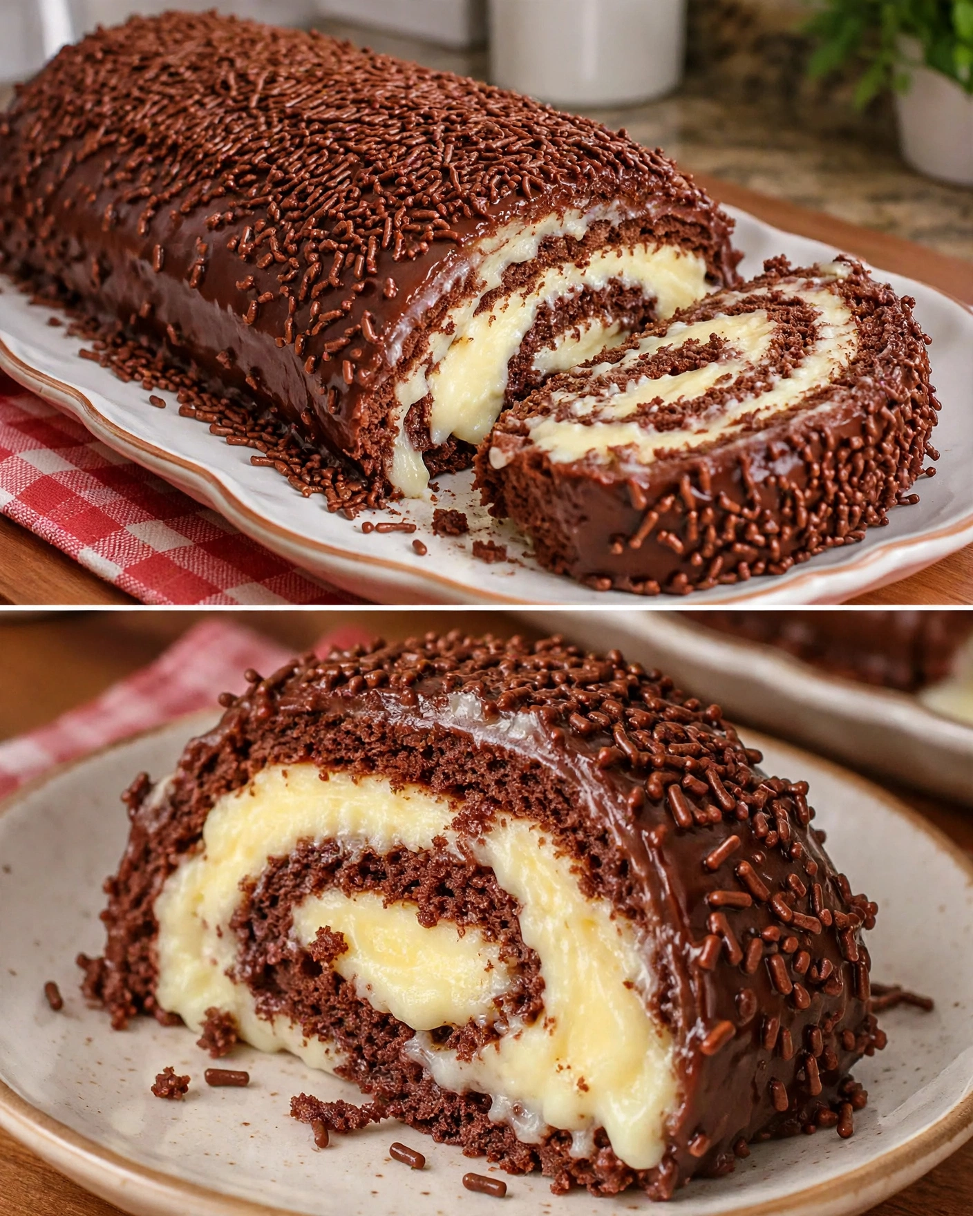 Rocambole de Chocolate com Creme Branco rescreva
